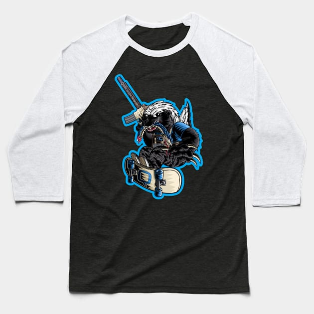 Q Honey Badger Mascot Baseball T-Shirt by orozcodesign